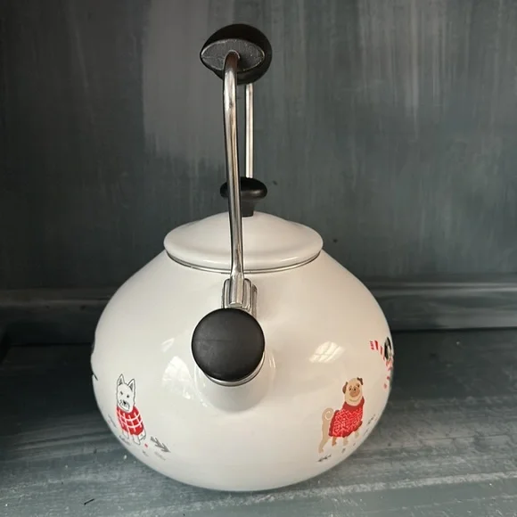 Martha Stewart Collection 2-Qt. Holiday Dogs Tea Pot Kettle Enamel on Steel - Picture 4 of 8